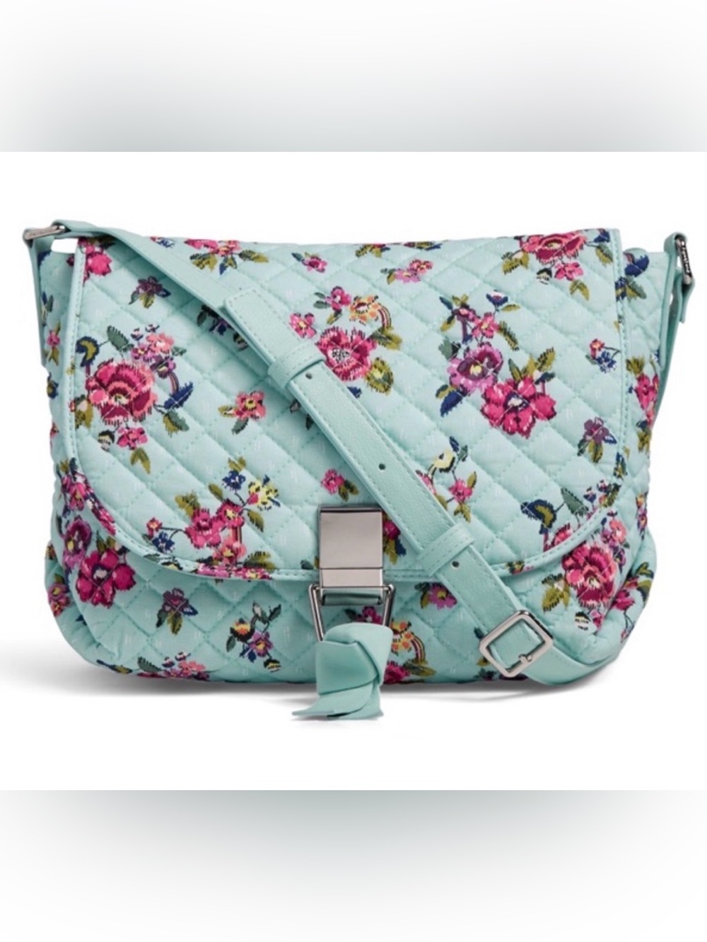 Vera Bradley Quilted Floral Crossbody Bag in Light Aqua and Pink